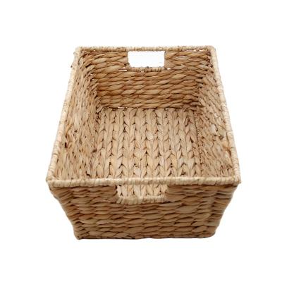 China Eco Friendly Handmade Woven Rectangular Folding Water Hyacinth Cabinet Storage Basket With Handle for sale