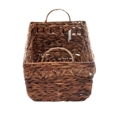 China Folding Handmade Woven Storage Basket Water Hyacinth Customized Home Baskets With Handle for sale