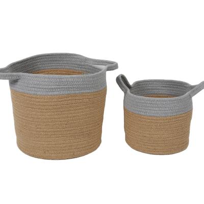 China Hot Sale Cotton Rope Woven Storage Folding Basket With Handles for sale