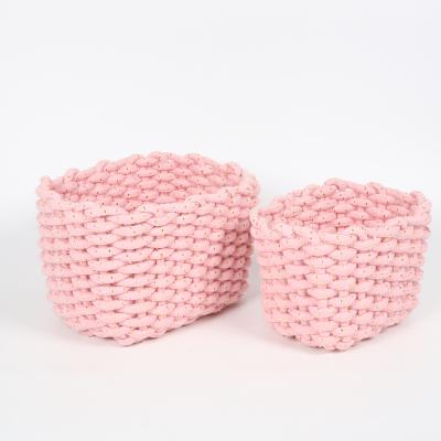 China Beautiful Folding Rope Woven Storage Basket 100% Cotton Rope Folding Handmade Cotton Rope Basket for sale