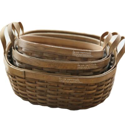 China Wholesale Handmade Bamboo Wooden Folding Success Storage Basket with Handles in Eco-Friendly Stock Decor for sale