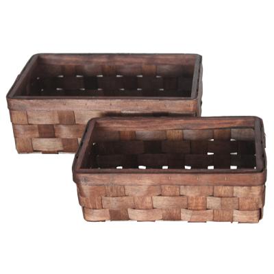 China Folding Eco Friendly Brown Woven Wooden Fruit Boxes For Home Storage for sale