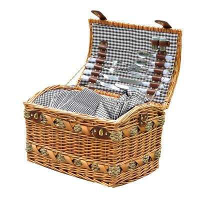 China Factory Direct Storage 4 Person Folding Wicker Gift Picnic Basket Set With Leather Handle for sale