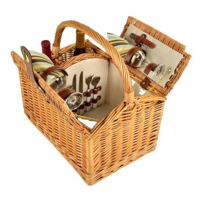 China Nature Handmade Wholesale Wicker Willow Customized Picnic Basket Folding Basket With Lid for sale