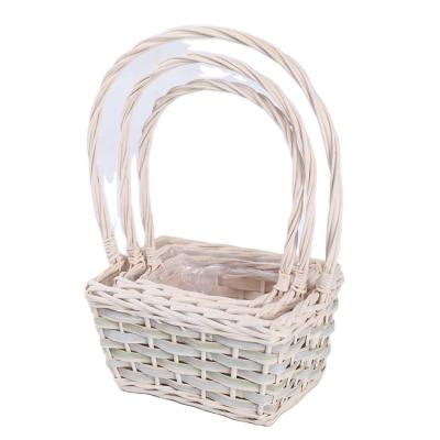 China Eco-friendly Wholesale Customized Cheap Rectangular Woven Weave Wicker Flower Baskets With Long Handle for sale