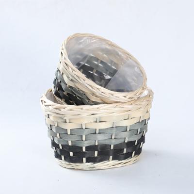 China Wholesale Cheap Eco-Friendly Customized Wooden Garden Plants Wood Chips Handmade Wicker Flower Pot Baskets Custom for sale