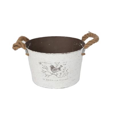 China Eco-friendly Handmade rPot Garden Basket Retro Metal Iron Flower Pot Tech with Jute Handle Customized for sale