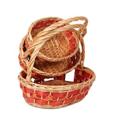 China Decorative Handmade Woven Folding Willow Wicker Basket Gift Baskets Hamper with Handle Set of 3 for sale