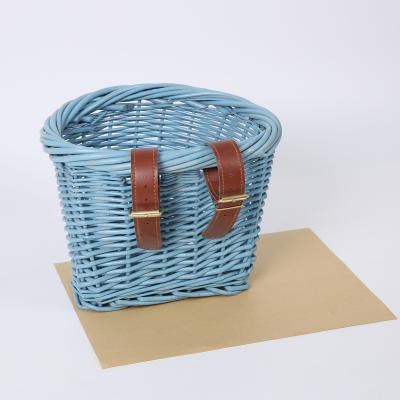 China Hot Selling Wicker Bicycle Basket Storage/Home Willow Bike Basket Wicker Basket With PU Strap Storage Basket For Bike for sale