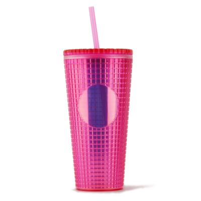 China Different Sizes Eco-Friendly Sustainable Colorful Plastic Wall Tumbler Cups With Straw Double Wall for sale