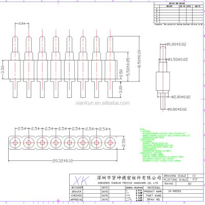 China PCB Plug-in Type 2.54 Mm Pin Pitch For 6pin POGO Pin Connector for sale