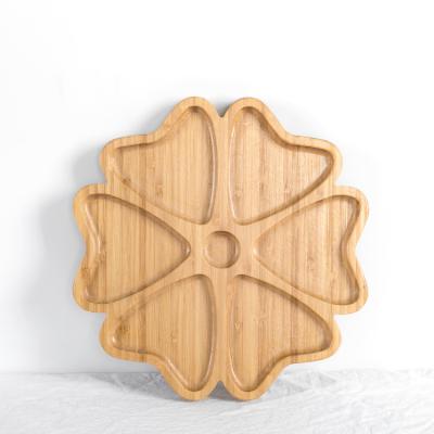 China Single Size Custom Leaf Shape Bamboo Fruit Dish Snack Dessert Wooden Coffee Tea Serving Tray For Hotel for sale