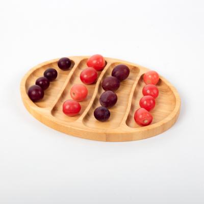 China Simple Oval Serving Tray 4 Compartment Dividers Bamboo Food Nuts Snack Table Bamboo Tray Serving Tray Party for sale