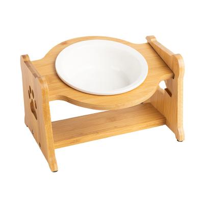 China Sustainable Custom Made Bamboo Water Bowls Feeder Tray Station Food Water Dogs Bowl Holder for sale