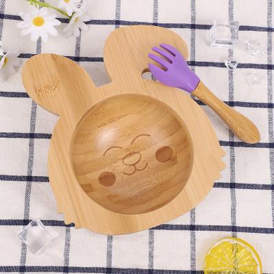 China Casual Bamboo Round Bowl Baby Sucker With Spoon Bamboo Baby Sucker for sale