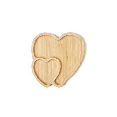 China Wholesale Custom Made Viable Logo Bamboo Double Heart Serving Tray Baby Dinner Plate Cake Dish for sale