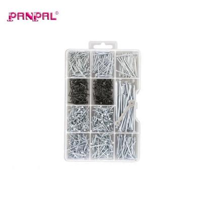 China BSCI Approved Hot Sale Factory Price Steel Fastener PP Box Assorted 1260PCS Galvanized Wire Brad Nail With Tack Assortment for sale