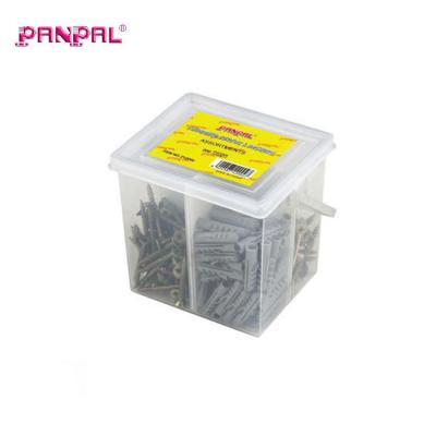 China Plastic Square Barrel Pack 200pc Screw And Wall Plug Assortment for sale