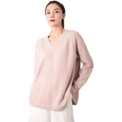 China V-Neck Breathable Cashmere Knit Tops For Autumn Winter Thicken New Wool Under Women's Loose Pullover Sweater for sale