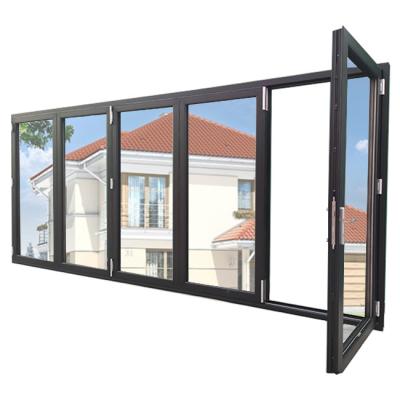 China Large modern heavy duty double backed tempered glass aluminum bi fold doors with 5 panels for sale