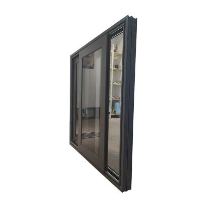 China Folding Screen Gray Color Tinted Glass Aluminum Sliding Window With Inserted Blinds for sale