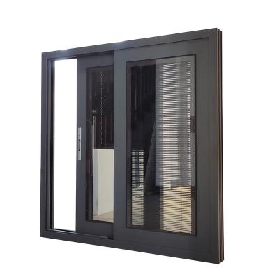 China Folding Aluminum Sliding Screen Window With Gray Tinted Tempered Glass Inserted Blinds for sale