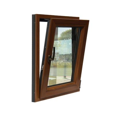 China Folding Aluminum Frame Double Screen Tempered Glass Tilt And Wood Grain Hinge Color Hidden Tower Windows High Performance for sale