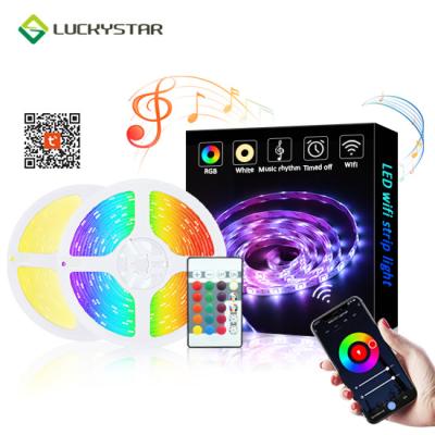 China Residential WIFI Smart smd5050 RGBW 5m/set With Music 12V IP65 Tuya App Remote Control Waterproof LED Strip Light for sale