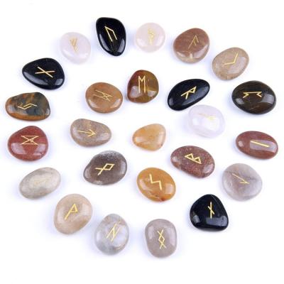 China Natural Cobblestone Rune Stones Set China Chakra Reiki Runestone Sets with Engraved Letter for sale