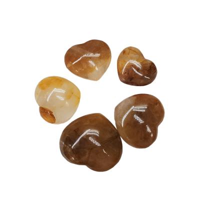 China Wholesale Natural Polished Yellow Hematoid Hearts From China Crystal Fire Quartz Hearts Healing for sale