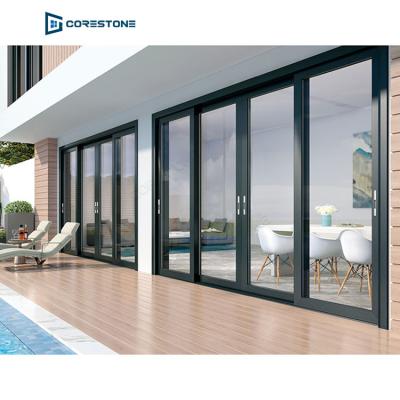 China Modern Aluminum Tempered Glass Aluminum Alloy Sliding Door Store Front Entrance Aluminum Alloy Low E Glazed Sliding Glass Door for sale