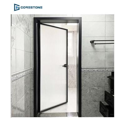 China Waterproof Aluminum Frame Interior Black Aluminum Toilet DoorModern Swing Door Swing Bathroom Glass Door for sale