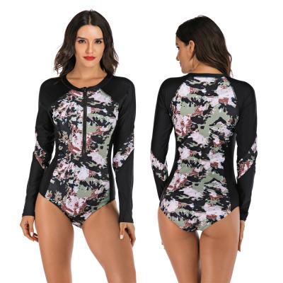 China Swimsuit Breathable Swimwear Women Surfing Clothes Printed Long Sleeve One Piece Surfwear 7730 for sale