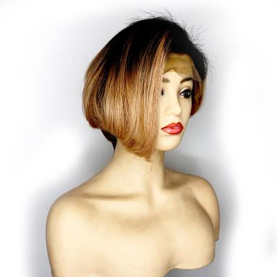 China As the picture and we can customize according to your needs Ombre Brown Glueless Bob Wigs Lace Front Peruvian Pixie Short Bob Wigs Curly Lace Frontal Full Hd Virgin Hair Wig for sale