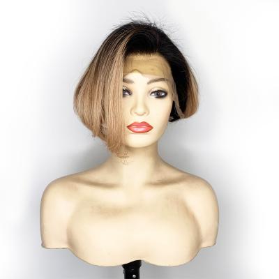 China As the picture and we can customize according to your needs Ombre Brown Glueless Bob Wigs Lace Front Peruvian Pixie Short Bob Wigs Curly Lace Frontal Full Hd Virgin Hair Wig for sale