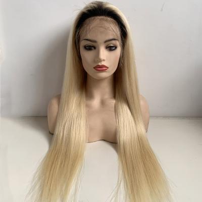 China 4*4 Straight Lace Front Human Hair Blonde European Lace Frontal Human Hair Integration Wigs Medium Ombre 1B/613 Baby Brown for sale