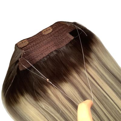 China Wholesale Straight Blonde Halo With Extensions Remy Hair One Piece Invisible Russian Gray Balayage Remi Clip In Hair Silver Halo for sale