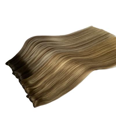 China Customizable Piano Straight Silk Russian Drawn Weft Human Hair Double Machine Hair Extensions Invisible Balayage Wefts Ratio > 80%Offer for sale