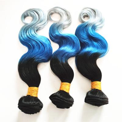 China New Arrival Three Tone Color Body Wave Black Gray Blue Colored Brazilian Body Wave Ombre Hair Extensions for sale