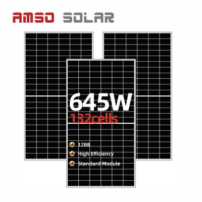 China Solar powered 645W solar panel with 25 years warranty for home power system 210mmx210mm for sale