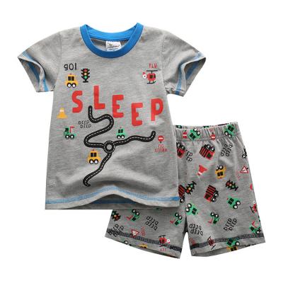 China Casual Kids Short Sleeve Set Men's Summer Cartoon Printed Boy's T-shirt Cotton Knitted Kids Two Piece Set for sale