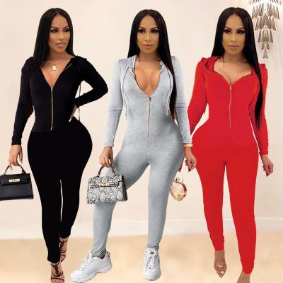 China Hot Selling New Ladies High Quality Sexy Overalls Women Casual Anti-pilling Solid Hooded Jumpsuit for sale