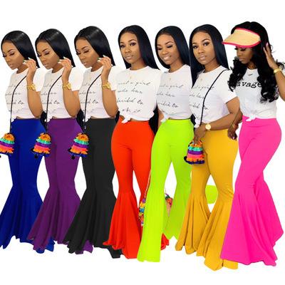 China Hot Sale High Quality Anti-wrinkle New Ladies Casual Solid Flare Pants Women's Pants for sale