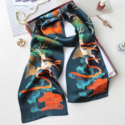 China New Arrival Wholesale Ladies Long Custom Logo Printing Silk Scarf 150*16cm Long Silk Scarves Shawl for sale