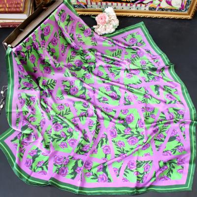 China Square New Arrival Wholesale Custom Design Logo Hot Selling Ladies Printing Square Silk Scarf 106*106 Silk Shawl for sale