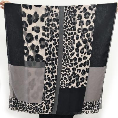 China Polyester new arrival ladies wholesale customization leopard printing soft 180*85 long scarf to imitate silk shawl for sale