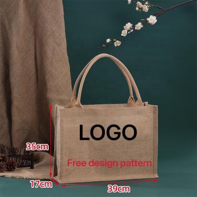 China Custom Logo Color Eco Friendly Grocery Tote Bags Reusable Jute Shopping Bag Pe Coating Eco-friendly Burlap Lamination for sale