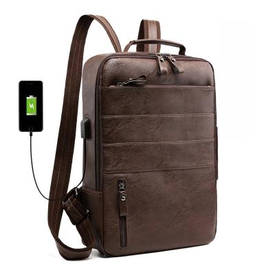 China With USB 2020 high quality leather backpack laptop leather backpack with usb charging port for sale