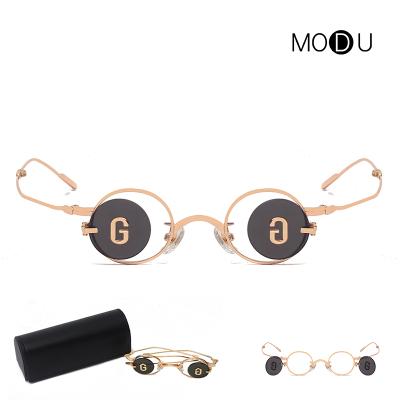 China 2021 unique light round vintage women fold funky steampunk anti-blue durable lightweight metal small shading sunglasses uv400 for sale