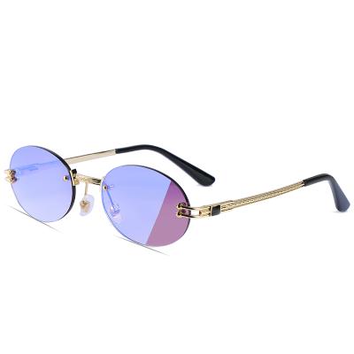 China Cheap Branded Women Customized Light Durable Anti Blue Light Luxury PC Lens Recycling Metal Rimless Sunglasses 2021 Shades for sale